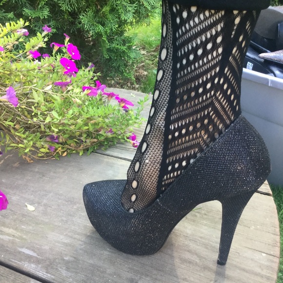 A.CO Black Sparkly stiletto Heels Shoes Size 7 - Picture 11 of 12